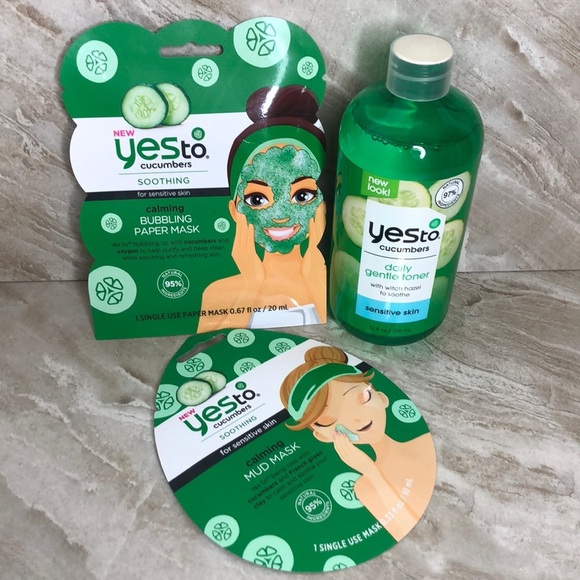 3 Product Bundle YES To Cucumbers Skincare Full Size Toner & Mask Gift Set NEW!! - Picture 2 of 16